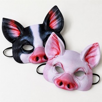 Masque fantaisie en forme de tête de cochon imprimé, demi-masque animal noir et rose, accessoire de costume, accessoire photo pour Halloween, mascarade, fête cosplay