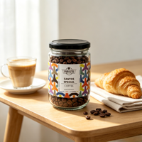 Étiquettes personnalisées en rouleau pour café et aliments, écologiques, imprimées sur mesure, autocollantes en vinyle imperméable pour bocaux, formes personnalisées pour emballage – Vente en gros
