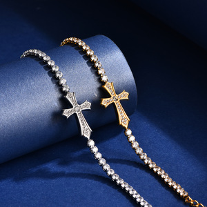 Pulsera de Acero Inoxidable con Incrustaciones de Circonitas en Forma de Cruz, para Hombre y Mujer, a la Moda, Combinable con Todo, de Acero de Titanio Chapado en Oro - Product Image 2