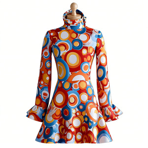 Robe disco des années 70, vintage, manches cloche, imprimé, thème hippie, <span class=keywords><strong>costume</strong></span> d'Halloween inspiré de films et de séries télévisées, avec bandeau - Product Image 2