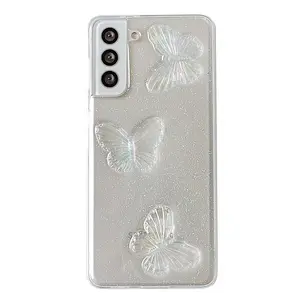 Fantasy butterfly casing ponsel Samsung s24, sampul lembut S23FE berkilau tiga dimensi iphone15 semua inklusif A52