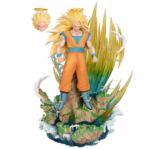 Statue GK DBZ <span class=keywords><strong>Super</strong></span> Saiyan 3 Goku avec tenue orange classique et base de scène Kid Buu, effet de flux d'eau de roche brisée, jouet - Product Image 6