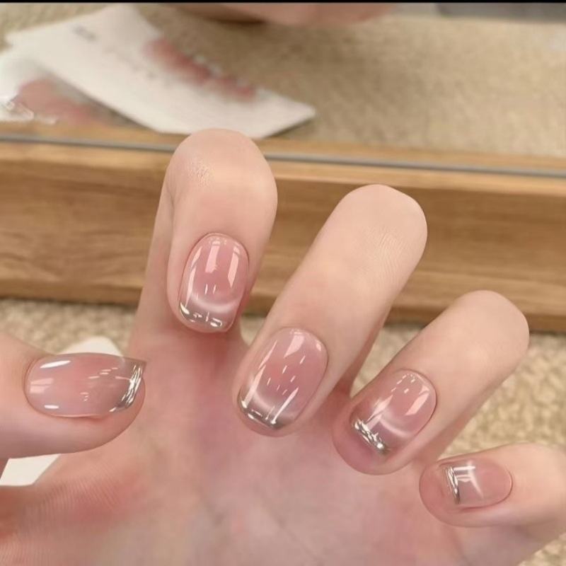 Short Square Luxury Acrylic False Nails Set Wholesale Custom 3D Butterfly Design French Tips Press on Nails Bulk Long-lasting