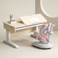 Nouvelle conception moderne de bureau et chaise ergonomiques en bois pour enfants, pour chambre et salon, avec étagère, couleur buff/blanc