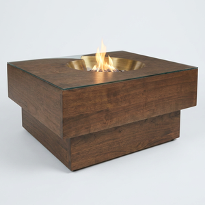 Modern Wood Coffee <b>Table</b> with Tempered Glass Top and Built in <b>Fire</b> <b>Pit</b> Feature Home Furniture for Living Room Decor - Product Image 1