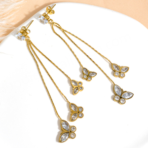 ต่างหูแฟชั่นชุบทอง 18k สแตนเลส รูปผีเสื้อ ประดับเพชรแบบฝัง สำหรับทุกเพศ - Product Image 3