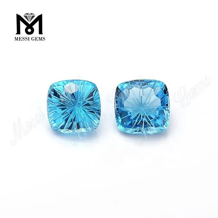 Flower Cut Blue Topaz Cushion 11*11mm Natural Loose Gemstones