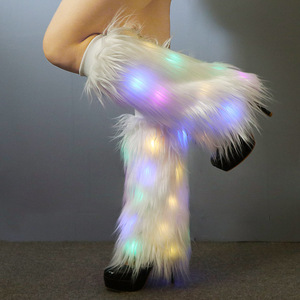 Calentadores de piernas peludos con luz <span class=keywords><strong>Led</strong></span>, medias de baile, botas largas <span class=keywords><strong>LED</strong></span> esponjosas, cubierta Sexy, disfraz de Carnaval, accesorios Rave para mujer - Product Image 1