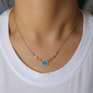 Promotion Blue Fire Opal Gemstone Cz <strong>Statement</strong> Link Chain Luxury Summer Women Jewelry Stock Opal European <strong>Necklace</strong> - Product Image 4