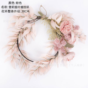 Artificial Floral Wreath Pink <b>Leaves</b> And Flowers <b>Wall</b> Hanging Home <b>Decor</b> For Wedding And Photography Props - Product Image 2