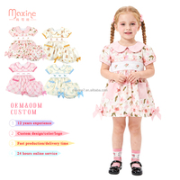 Vêtements pour enfants tendance, col Peter Pan, vêtements pour enfants smockés avec nœud, ensemble 2 pièces rose à imprimé nœud pour filles