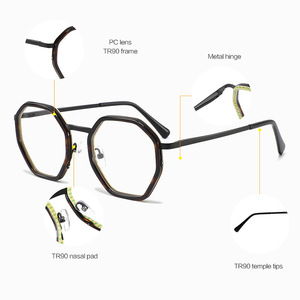 กรอบแว่นตาทรงแปดเหลี่ยม ยูนิเซ็กส์ แบบเต็มกรอบ TR90 น้ำหนักเบา เลนส์พลาโน 135 มม. 50 มม. 20 มม. 140 มม. 45 มม. - Product Image 5