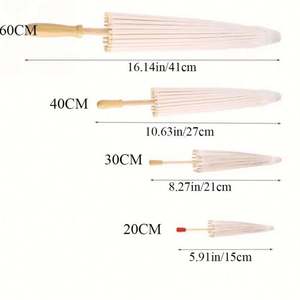 Sombrillas de Papel Rústicas Chinas para Fotografía, con Mango de Madera Tallada, para Bodas, Baby Showers, Regalos Blancos - Product Image 4