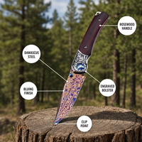 Couteau pliant tactique de poche en acier Damas de haute qualité pour l'extérieur, couteau utilitaire de camping à ouverture assistée, logo personnalisé DM054