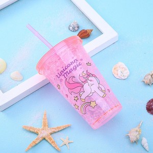 Unicorn Double Layer Plastic <b>Straw</b> <b>Cup</b> Mixed Color Cartoon Design Party Drinkware With <b>Lid</b> <b>And</b> <b>Straw</b> Portable Water <b>Cup</b> - Product Image 3