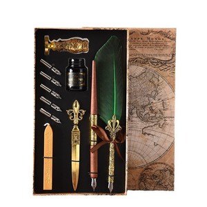 Ensemble de stylos plume rétro élégant de style européen, largeur d'écriture en métal de 0,5 mm avec boîte à carte du monde - Product Image 6