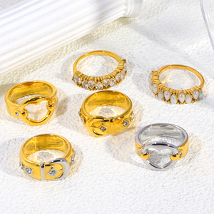 주스노바 여성용 투톤 18k PVD 골드 실버 도금 스테인리스 스틸 오픈형 조절 가능 인더스트리얼 스타일 스태커블 링 - Product Image 2