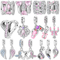 Vente directe à l'exportation Perles papillon en tungstène rose, accessoires de bracelet DIY romantiques pour couple, pendentifs cœur, direct usine