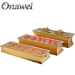 Support à gâteau de mariage <span class=keywords><strong>en</strong></span> verre martelé <span class=keywords><strong>en</strong></span> acier inoxydable doré Onawei, pour buffet arabe de Dubaï, équipement de décoration de table et présentation alimentaire - Product Image 6