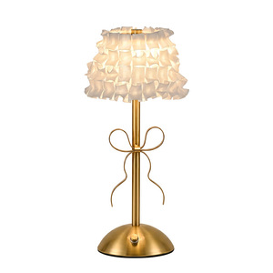 Fabric Lampshade Bow Decor <strong>Table</strong> Lamp, Girls Cute Rechargeable Metal Ambient <strong>Light</strong> for Bedroom Dining Room - Product Image 5