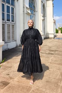 Vestido Midi Retro Floral <span class=keywords><strong>Verde</strong></span> AELESEEN 2025 para <span class=keywords><strong>Mujer</strong></span>, Manga Farol, Cierre <span class=keywords><strong>de</strong></span> Botón, Encaje, Cinturón Imperio, Holgado e Informal - Product Image 6