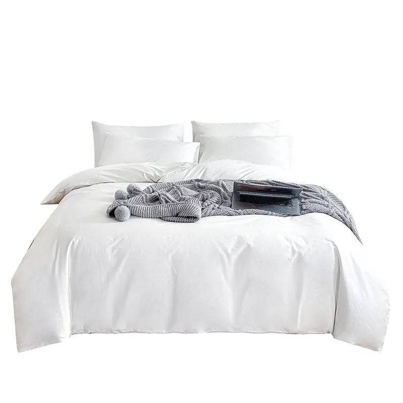 Châu Âu Phong Cách Đồng Bằng 40S Dài Staple Bông Trắng Duvet Cover Set Ngủ Aid