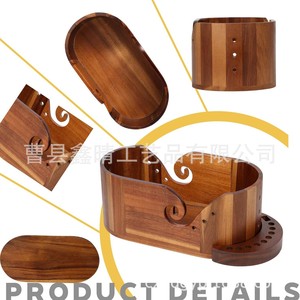 Wooden Yarn Bowl Oval Shape With Lid Needle And Yarn Storage Box Simple Desktop Craft Organizer For Knitting <b>Crochet</b> - Product Image 3