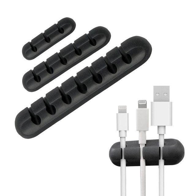 Data Winder Desktop Set Tidy Winder USB Silicone Cable Management Holder Cord Organizer Cable Clips