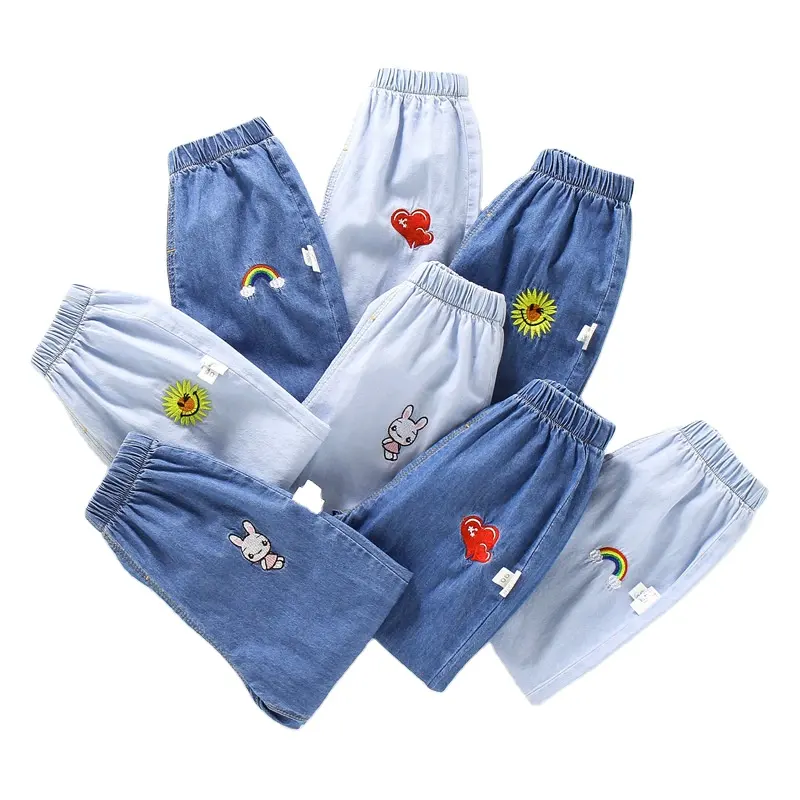 Denim anti-sivrisinek pantolon yaz çocuklar 2020 yeni koreli erkek kot işlemeli kızlar hafif rahat pantolon