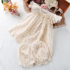 9-36 meses infantil criança bebê meninas roupas conjuntos bordados mão smocked vestido boutiques atacado crianças roupas C75015