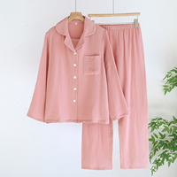 Ensemble de pyjama pour femme en gaze de coton 100% sur mesure, de haute qualité, confortable et respirant, avec cardigan à col et taille élastique