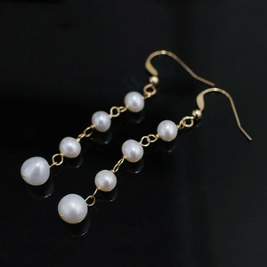 Pendientes Largos con Borlas y Perlas de Oro de 14K, Pendientes Colgantes con Cadena de Perlas Graduadas de Agua Dulce Natural - Product Image 2
