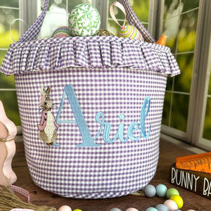 ピーターウサギブルーギンガムイースターバスケットカスタム名キッズイースターギフト卵収納 - Product Image 2