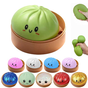 Wholesale Bulk Colorful Solid Glitter Dumpling <b>Squishy</b> Squeeze Decompression TPR PP Dumpling Toys with Steamer Box - Product Image 2