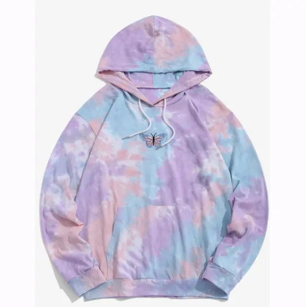 OEM and ODM Dongguan Custom Light Purple Mens Butterfly Hoodies Embroidery Hoodie Tie Die Hoodie