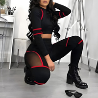 Pakaian Olahraga Wanita Set Dua Potong Model Baru Logo Kustom OEM ODM Pabrik, Baju Yoga Fitness Lengan Panjang Berenda, Set Olahraga Gym