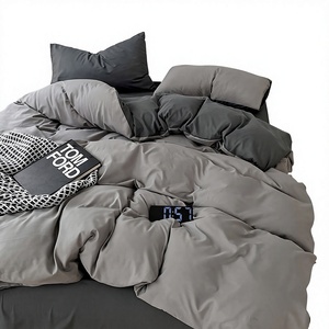 Juego de Sábanas y Funda Nórdica de Cuatro Piezas en Color Sólido, Fibra Sintética, Estilo Lujoso y Suave, Ropa de Cama Individual para Dormitorios Estudiantiles - Product Image 1