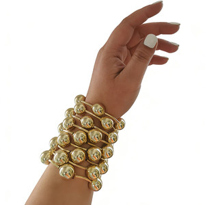Nuovi Bracciali Elastici alla Moda in Stile Punk con Sfere, Placcati in Oro 18k, Bracciali Chunky in <span class=keywords><strong>Argento</strong></span> per Donne - Product Image 6