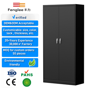 Armoire de classement métallique moderne noire à deux portes, 4 étagères réglables, 5 niveaux, avec serrure à barre pour bureau - Product Image 1