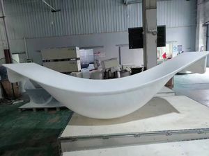 เปลแช่อ่างอาบน้ำแบบอิสระพร้อมที่ระบายน้ำวัสดุผสมสีขาวเป็นมิตรกับสิ่งแวดล้อมพื้นผิวเทียมแบบแข็งสปา - Product Image 4