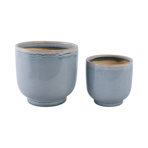 Set di vasi in gres reattivo smaltato per piante da interno e decorazioni per la casa, fioriere in ceramica con finitura blu-grigio - Product Image 2