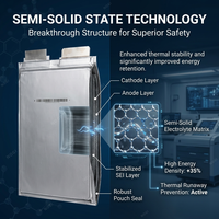 Cellules semi-solides Farasis NMC en pochette 55Ah 57Ah 70Ah 3.7V ≥2000 cycles Taux de décharge 4.8C/5C 269-270Wh/kg