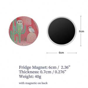 Imán de Refrigerador Redondo de Cerámica con Diseño de Búho, Impresión UV, Imán de Refrigerador Personalizable, Imán de Refrigerador de Cerámica en Blanco para Sublimación - Product Image 3