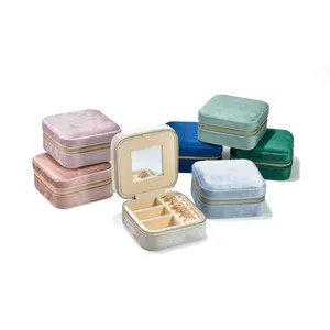 Mirror version patent jewelry organizer case bracelet necklace ring boxes small mini travel portable velvet jewelry box