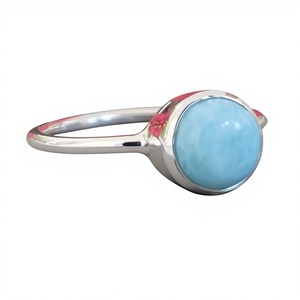 Larimar <b>925</b> Sterling <b>Silver</b> Bezel Set Gemstone <b>Ring</b> Minimalist Style Unisex Everyday Wear - Product Image 1