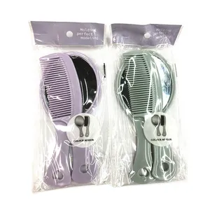 2 in 1 makeup mirror handled comb portable hand mirror plastic wide tooth comb factory prices customised hand mirror comb sets