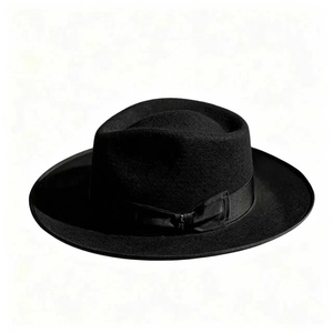 Black Wool Felt Fedora <b>Hat</b> Bow <b>Band</b> Wide Brim Classic Adjustable Adult Headwear for Party Travel - Product Image 1