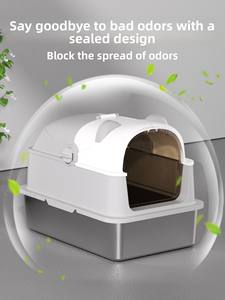 Katzentoilette aus Edelstahl – Geschlossenes Katzenklo aus Metall mit Deckel für große Katzen, Auslaufsicher, Leichte Reinigung, Antihaftbeschichtet - Product Image 3