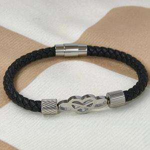 Bracciale Unisex alla Moda in Acciaio Inossidabile <span class=keywords><strong>Serie</strong></span> 8 con Corda in Pelle Intrecciata - Product Image 6