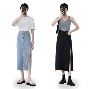 Nouvelle Robe <span class=keywords><strong>Crayon</strong></span> Midi Longue Rétro pour Femme, <span class=keywords><strong>Jupe</strong></span> <span class=keywords><strong>en</strong></span> <span class=keywords><strong>Jean</strong></span> Fendue Couleur Unie avec Fermeture Éclair et Bouton, <span class=keywords><strong>Taille</strong></span> <span class=keywords><strong>Haute</strong></span> pour Adultes - Product Image 3